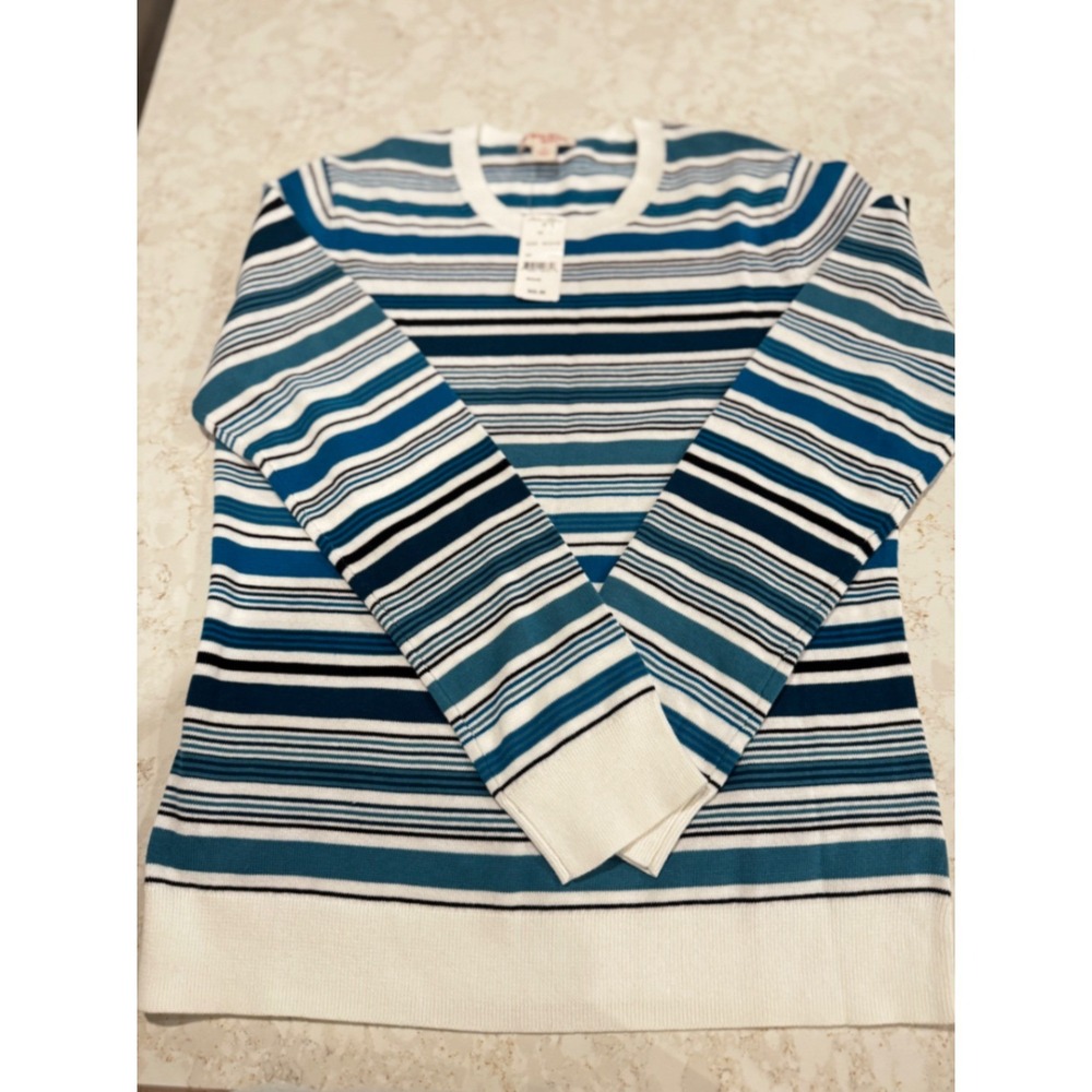 Brooks Brothers Red Fleece Striped Cotton Crewneck Sweater Medium Blue‎ White